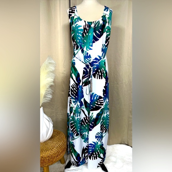 City Chic Tropical Monstera Maxi Cross Back Dress Sz S16 - Picture 1 of 11